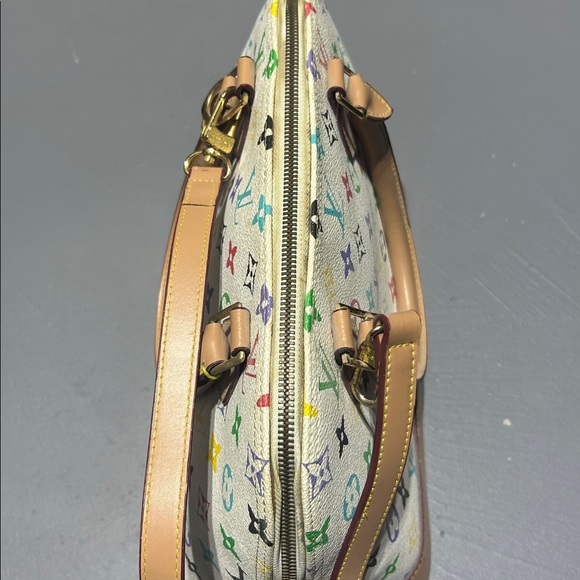 White with Colorful Monogram Pattern Purse Bag with Handles and Shoulder Strap - Picture 12 of 16